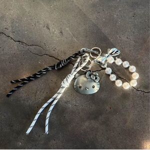 Hello Kitty Silver and Black Keychain with Pearls